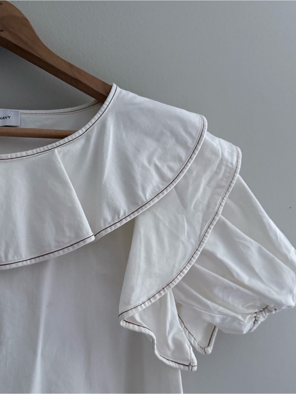Something Navy White Felix Ruffle Top Poplin Cotton XS - Picture 2 of 5